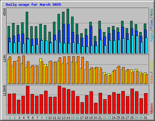 Daily usage for March 2025